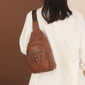 Leather Sling Bag Purse for Women Chest Crossbody Shoulder Bags Travel Daypack for Men and Women Brown Big