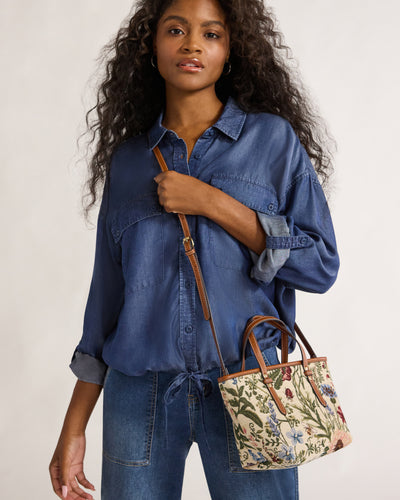 Time and Tru Women's Floral Vine Mini Tote Crossbody, Brown