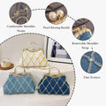 Denim Clutch Bag Women Quilted Evening Bag Bridal Wedding Purse Sparkly Rhinestone Handbag Beaded Pearl Crossbody Bag