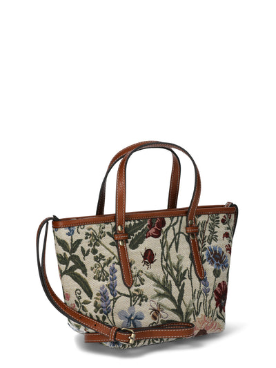 Time and Tru Women's Floral Vine Mini Tote Crossbody, Brown