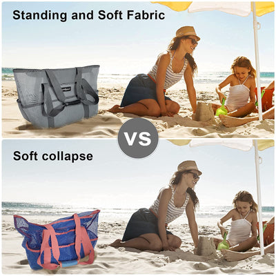 ZUXNZUX Unisex Large Nylon Mesh Beach Tote Bag with 8 Pockets, Gray